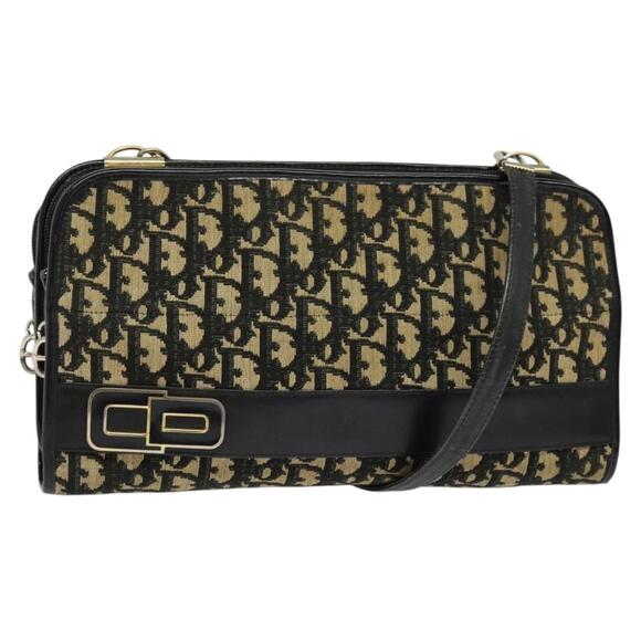 DIOR Trotter Canvas Shoulder Bag Navy Gold - Picture 1 of 12
